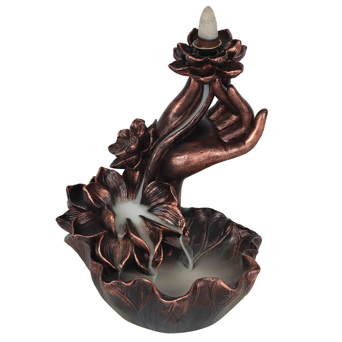 Suporte de Incenso Backflow Mão de Bronze